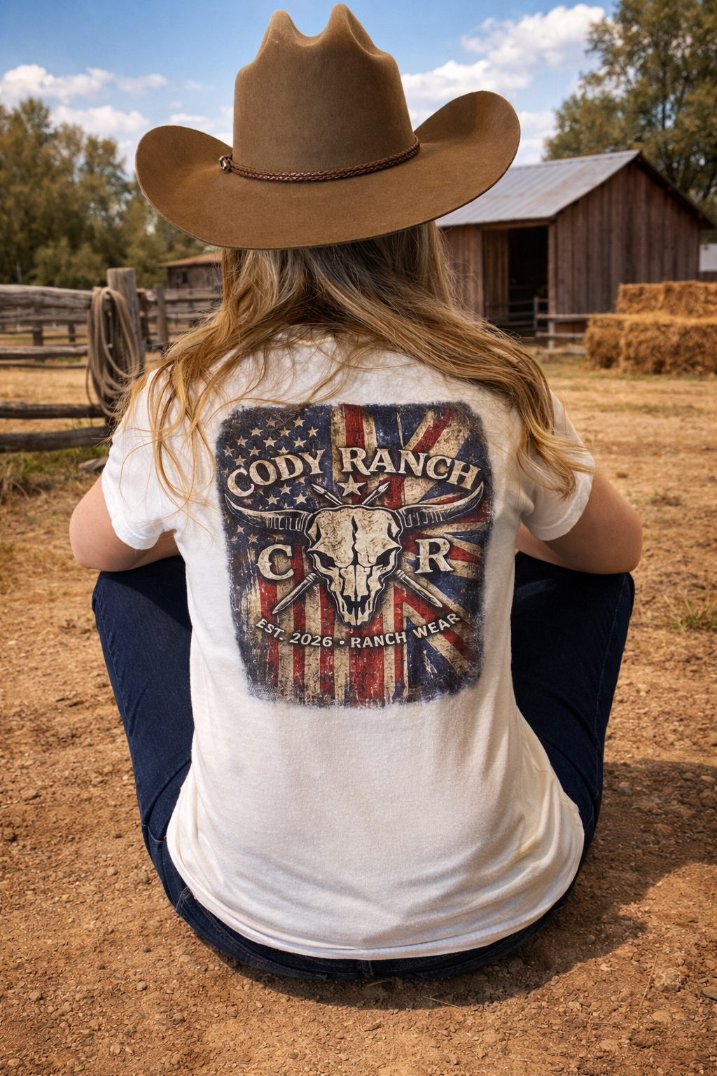 Women’s Cowboy T-Shirt – USA UK Flag Western Cowgirl Graphic Tee | Cody Ranch