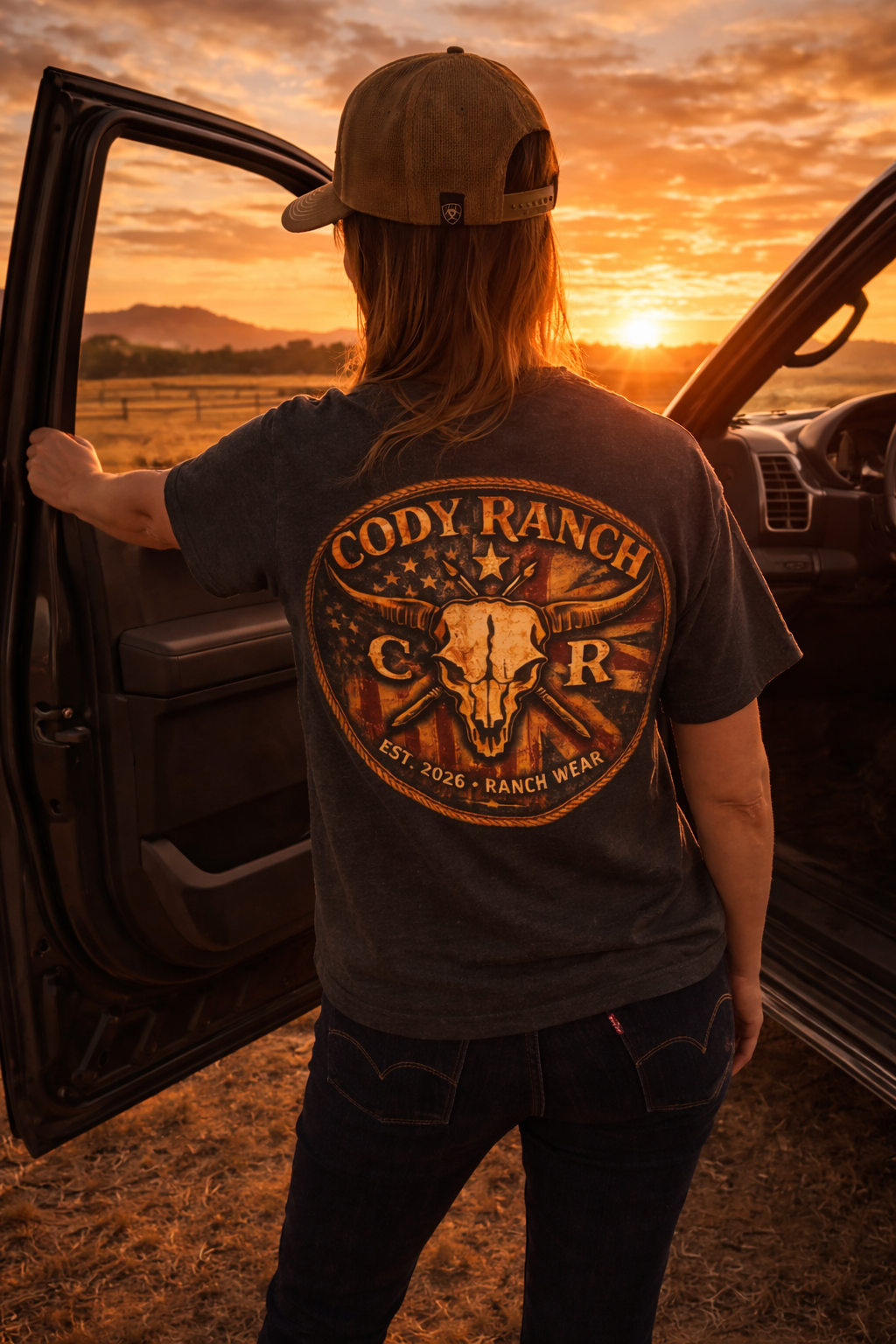 Women’s Cowgirl T-Shirt – Stars & Stripes Flag Western Graphic Tee | Cody Ranch